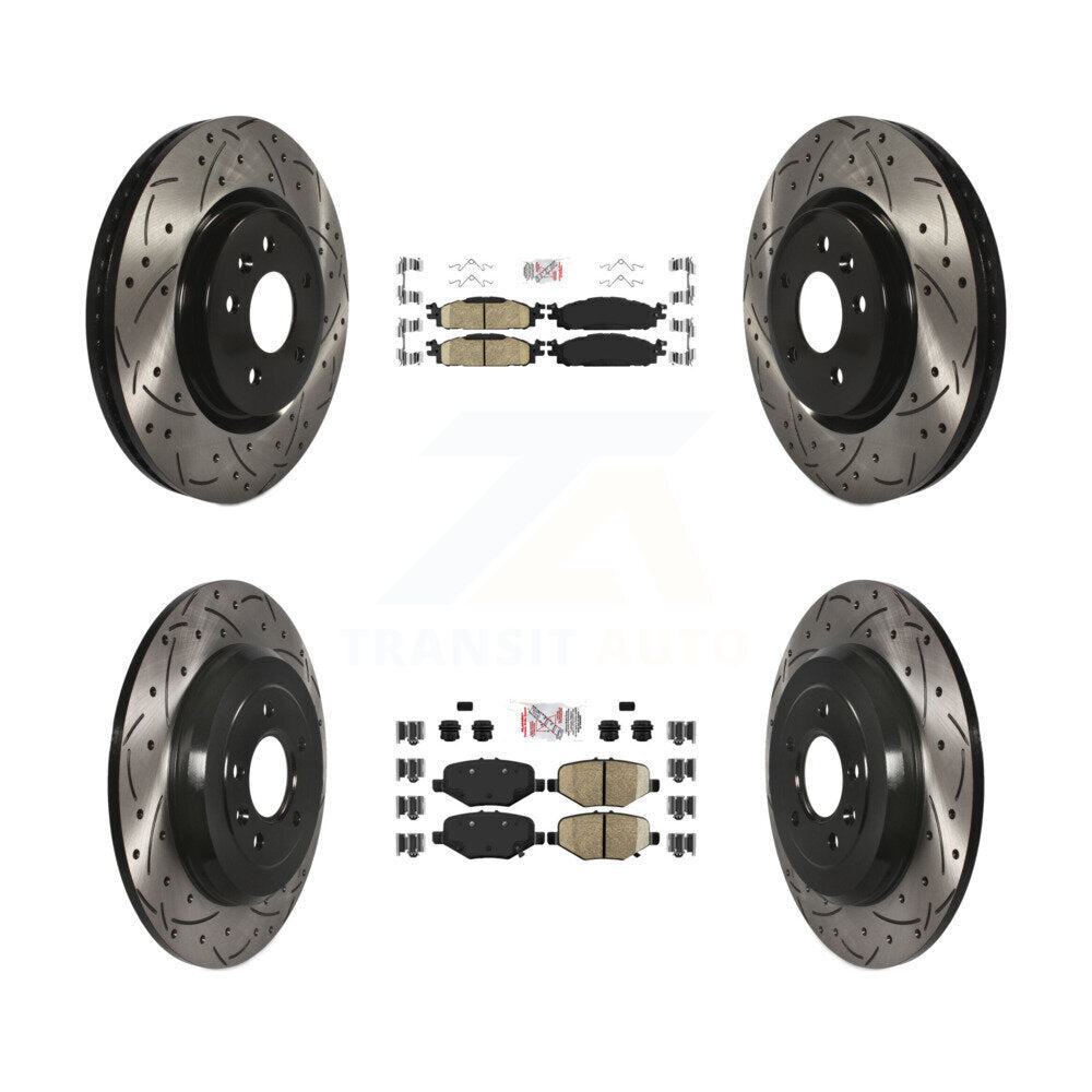 Front Ceramic Rear Semi-Metallic Pad Drilled Slot Disc Brake Rotors Kit For Ford Explorer KDA-101388