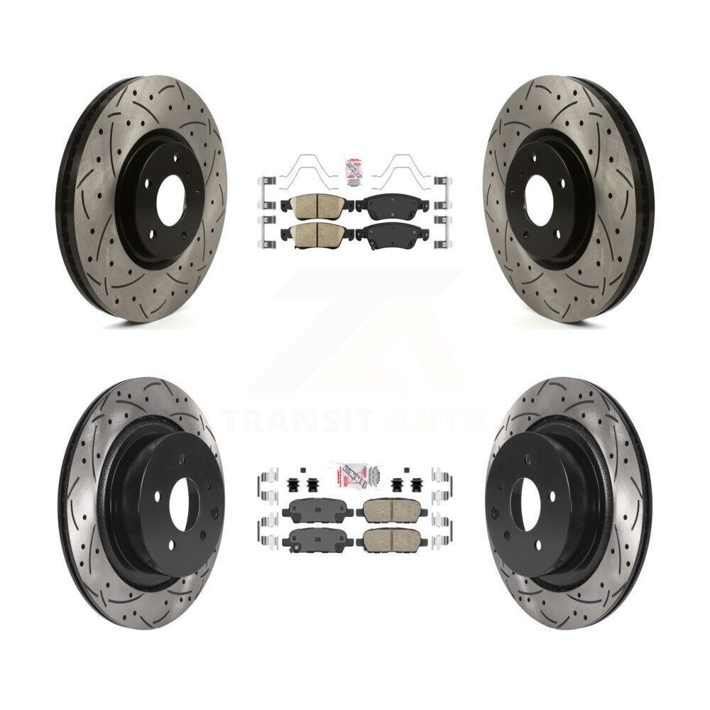 Front Rear Ceramic Pad Coated Drilled Slot Disc Brake Rotors Kit For INFINITI G37 G35 Q60 KDA-101399