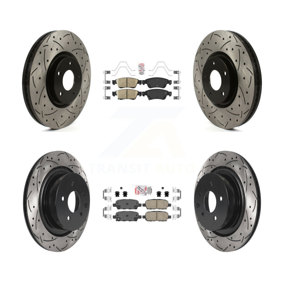 Front Rear Ceramic Pad Coated Drilled Slot Disc Brake Rotors Kit For INFINITI G37 G35 Q60 KDA-101399