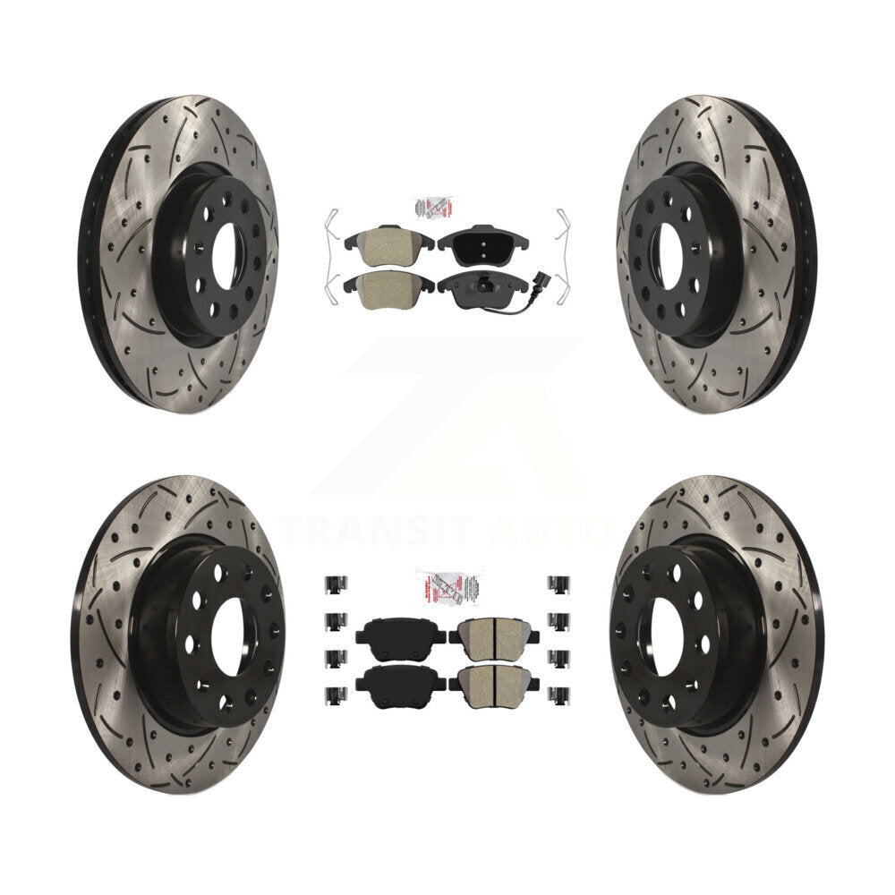 Front Rear Semi-Metallic Pad Drilled Slot Brake Rotor Kit For 2012-2014 Volkswagen Passat KDA-101404