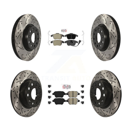 Front Rear Semi-Metallic Pad Drilled Slot Brake Rotor Kit For 2012-2014 Volkswagen Passat KDA-101404