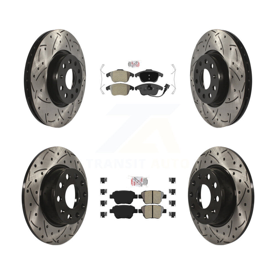 Front Rear Semi-Metallic Pad Drilled Slot Brake Rotor Kit For 2012-2014 Volkswagen Passat KDA-101404