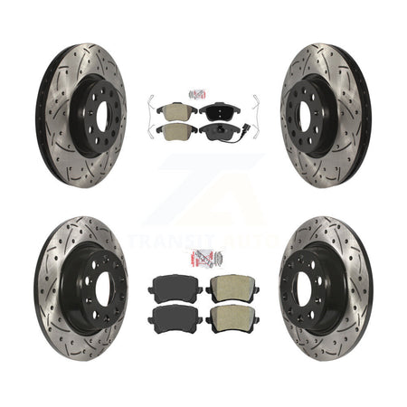 Front Rear Semi-Metallic Pad & Drilled Slot Brake Rotor Kit For Volkswagen Tiguan Audi Q3 KDA-101405