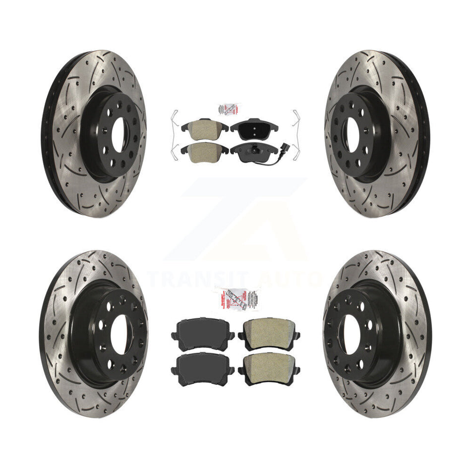 Front Rear Semi-Metallic Pad & Drilled Slot Brake Rotor Kit For Volkswagen Tiguan Audi Q3 KDA-101405