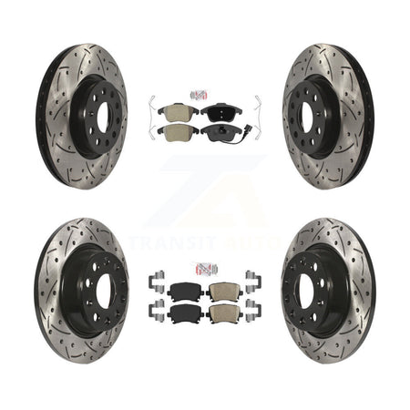 Front Semi-Metallic Rear Ceramic Pad Drill Slot Brake Rotors Kit For Volkswagen Tiguan Q3 KDA-101408