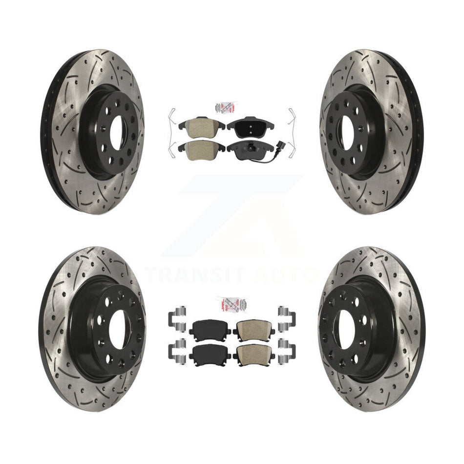 Front Semi-Metallic Rear Ceramic Pad Drill Slot Brake Rotors Kit For Volkswagen Tiguan Q3 KDA-101408