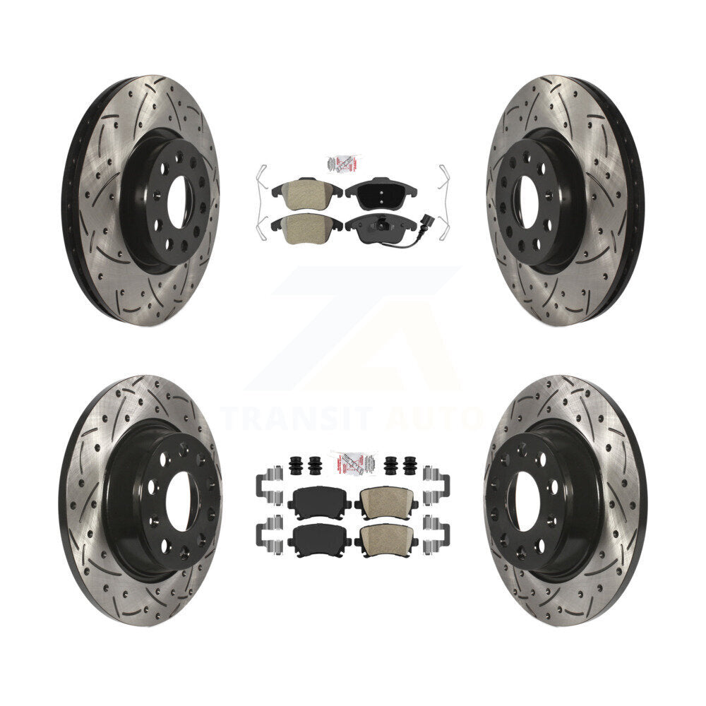 Front Semi-Metallic Rear Ceramic Pad Drill Slot Brake Rotors Kit For Volkswagen Tiguan Q3 KDA-101409