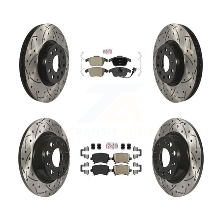 Front Semi-Metallic Rear Ceramic Pad Drill Slot Brake Rotors Kit For Volkswagen Tiguan Q3 KDA-101409