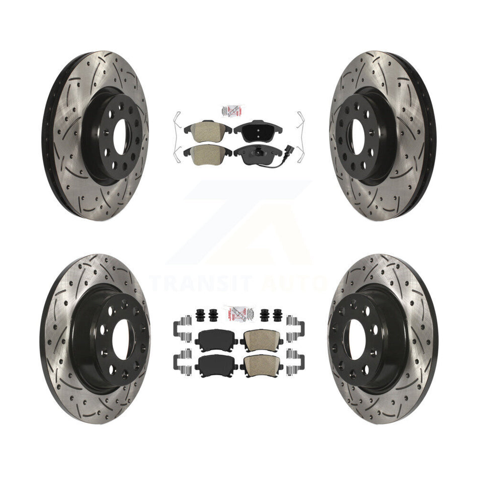 Front Semi-Metallic Rear Ceramic Pad Drill Slot Brake Rotors Kit For Volkswagen Tiguan Q3 KDA-101409
