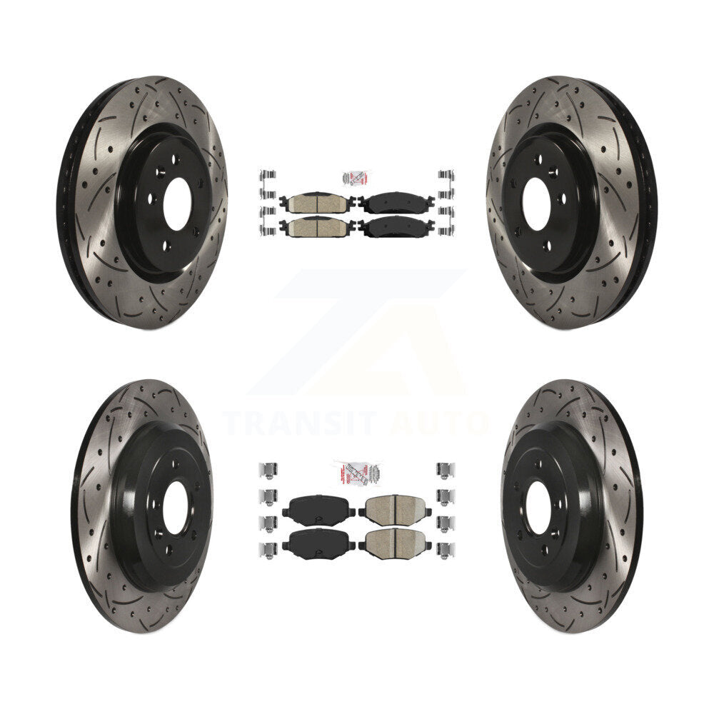 Front Rear Ceramic Pad Coated Drilled Slot Disc Brake Rotor Kit For 2009-2010 Lincoln MKS KDA-101418