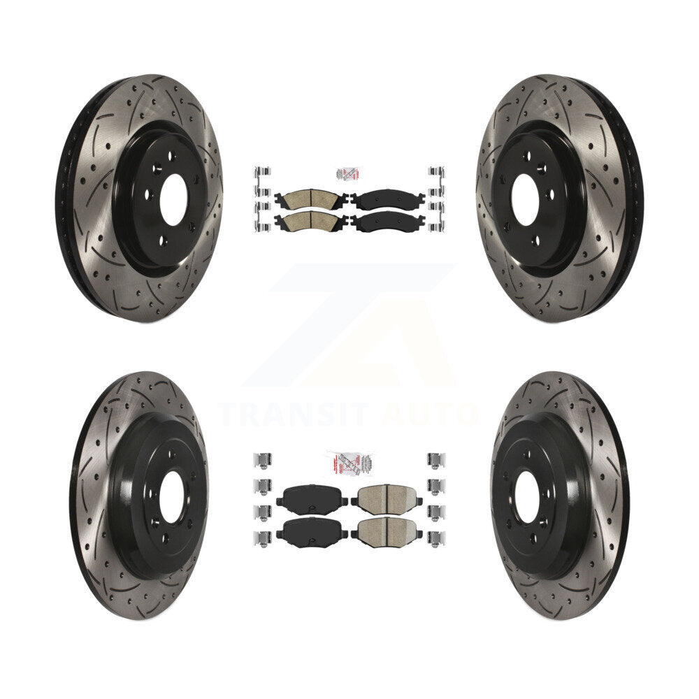 Front Rear Ceramic Pad Coat Drill Slot Disc Brake Rotor Kit For 2010-2012 Ford Taurus SHO KDA-101420