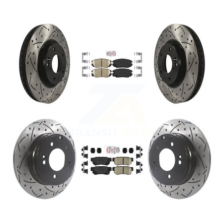 Front Rear Ceramic Pad & Coated Drilled Slot Disc Brake Rotor Kit For Hyundai Sonata 3.3L KDA-101424