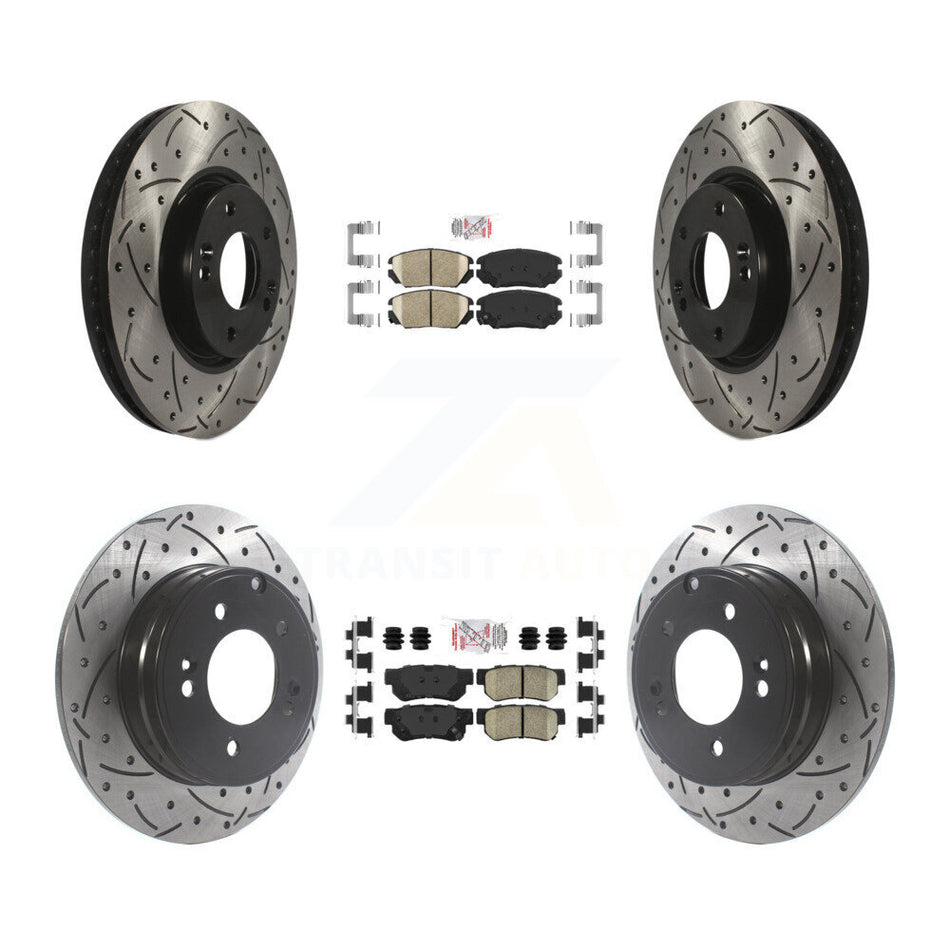 Front Rear Ceramic Pad & Coated Drilled Slot Disc Brake Rotor Kit For Hyundai Sonata 3.3L KDA-101424