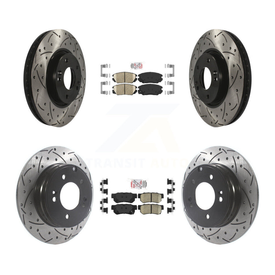 Front Rear Ceramic Pad & Coated Drilled Slot Disc Brake Rotor Kit For Hyundai Sonata 3.3L KDA-101425