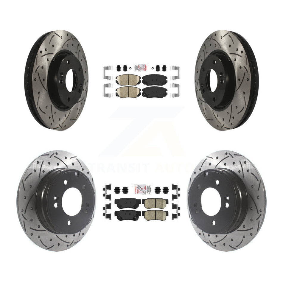 Front Rear Ceramic Pad & Coated Drilled Slot Disc Brake Rotor Kit For Hyundai Sonata 3.3L KDA-101426