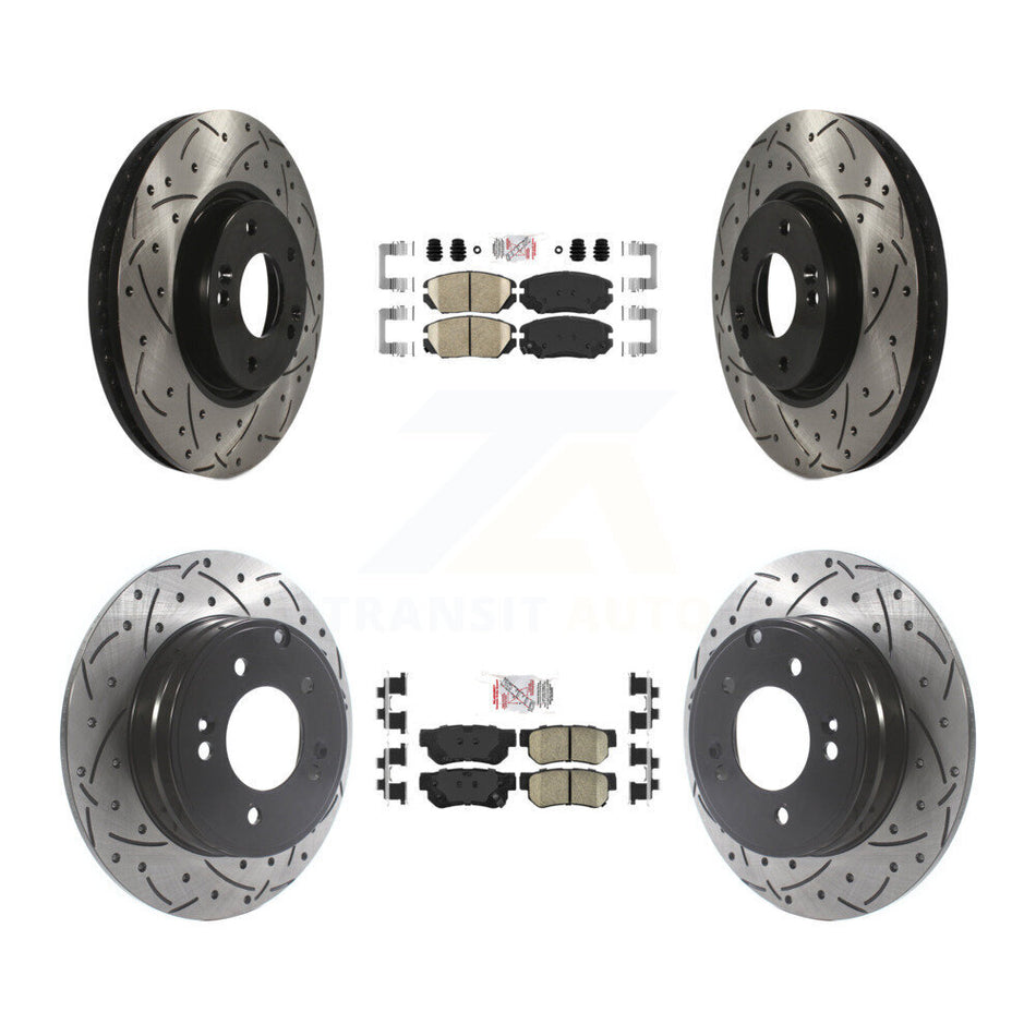 Front Rear Ceramic Pad & Coated Drilled Slot Disc Brake Rotor Kit For Hyundai Sonata 3.3L KDA-101427