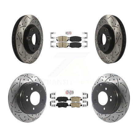 Front Rear Ceramic Pad & Coated Drilled Slot Disc Brake Rotor Kit For Hyundai Sonata 3.3L KDA-101428