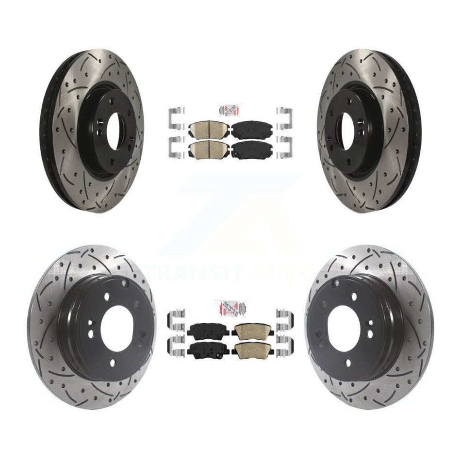 Front Rear Ceramic Pad & Coated Drilled Slot Disc Brake Rotor Kit For Hyundai Sonata 3.3L KDA-101428