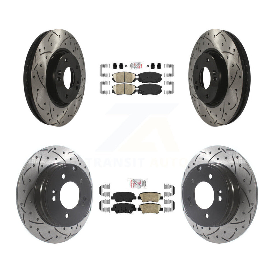 Front Rear Ceramic Pad & Coated Drilled Slot Disc Brake Rotor Kit For Hyundai Sonata 3.3L KDA-101430
