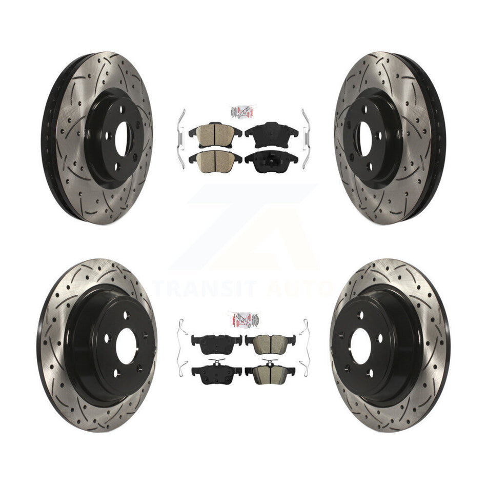 Front Ceramic Rear Semi-Metallic Pad And Coated Drilled Slotted Disc Brake Rotors Kit For KDA-101446