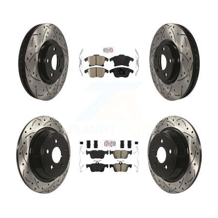 Front Ceramic Rear Semi-Metallic Pad And Coated Drilled Slotted Disc Brake Rotors Kit For KDA-101447
