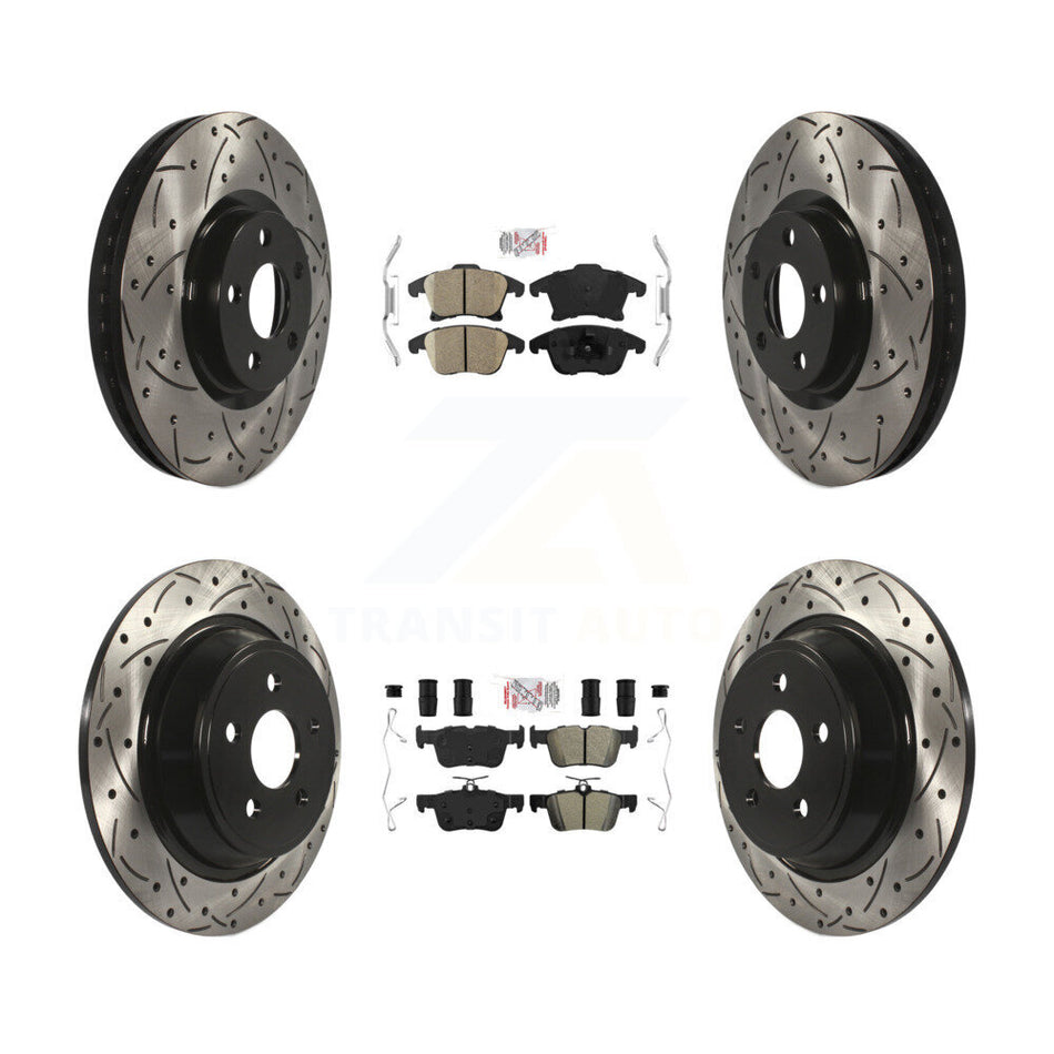 Front Ceramic Rear Semi-Metallic Pad And Coated Drilled Slotted Disc Brake Rotors Kit For KDA-101447