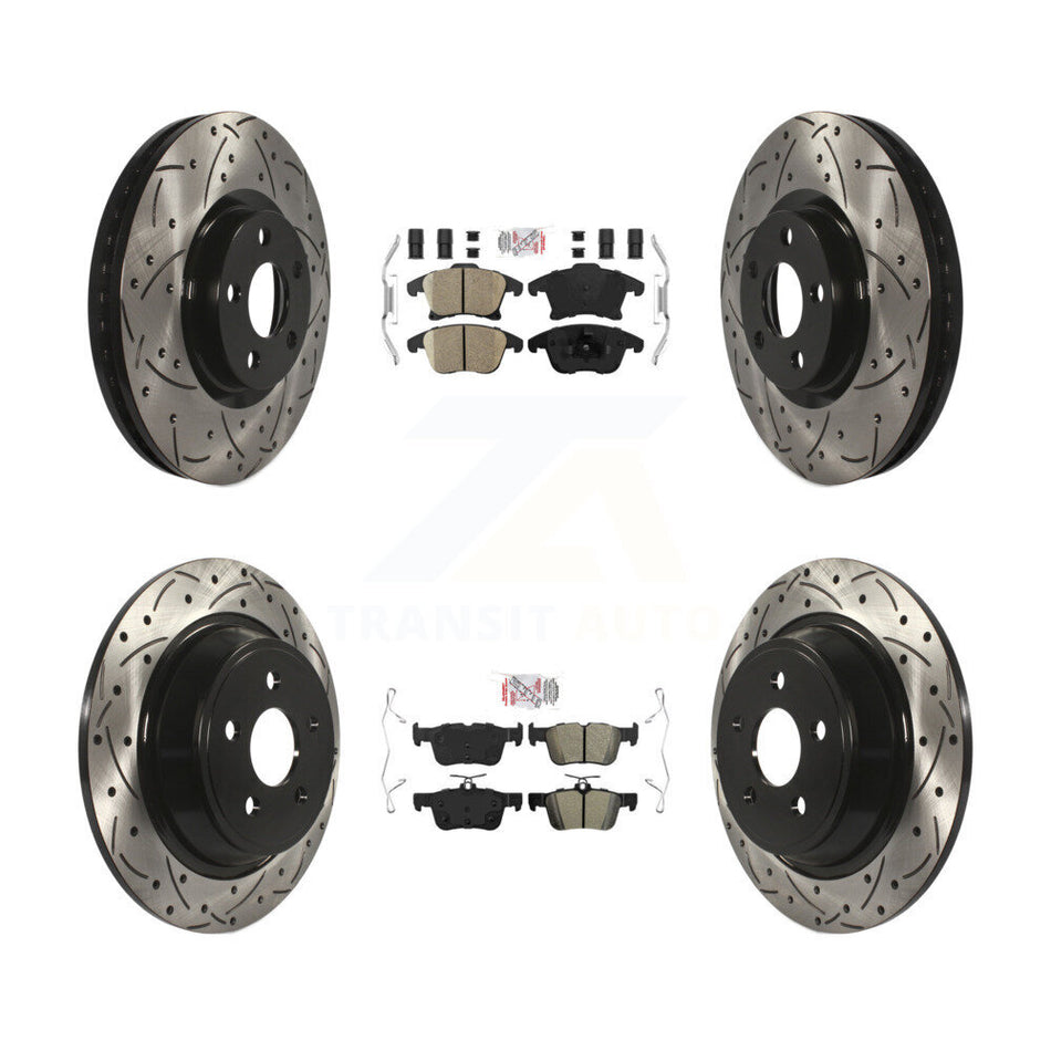 Front Ceramic Rear Semi-Metallic Pad And Coated Drilled Slotted Disc Brake Rotors Kit For KDA-101448