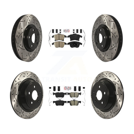 Front Ceramic Rear Semi-Metallic Pad And Coated Drilled Slotted Disc Brake Rotors Kit For KDA-101449