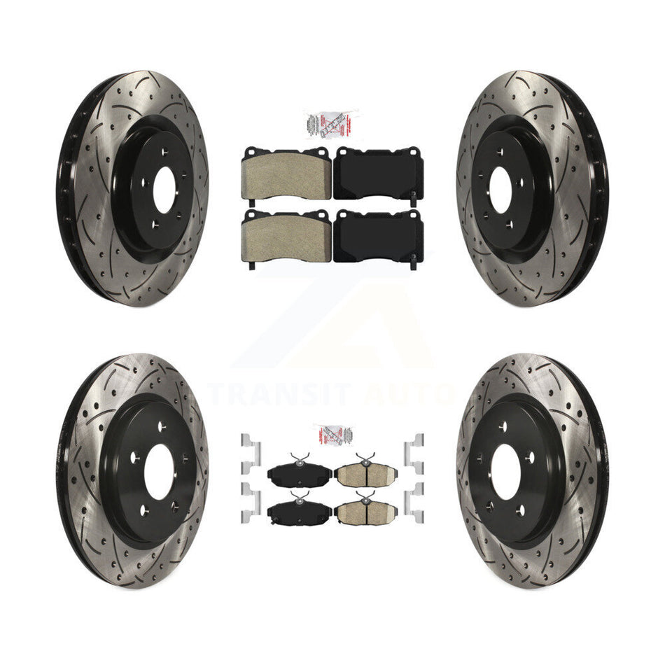 Front Semi-Metallic Rear Ceramic Pad & Drilled Slot Disc Brake Rotor Kit For Ford Mustang KDA-101453