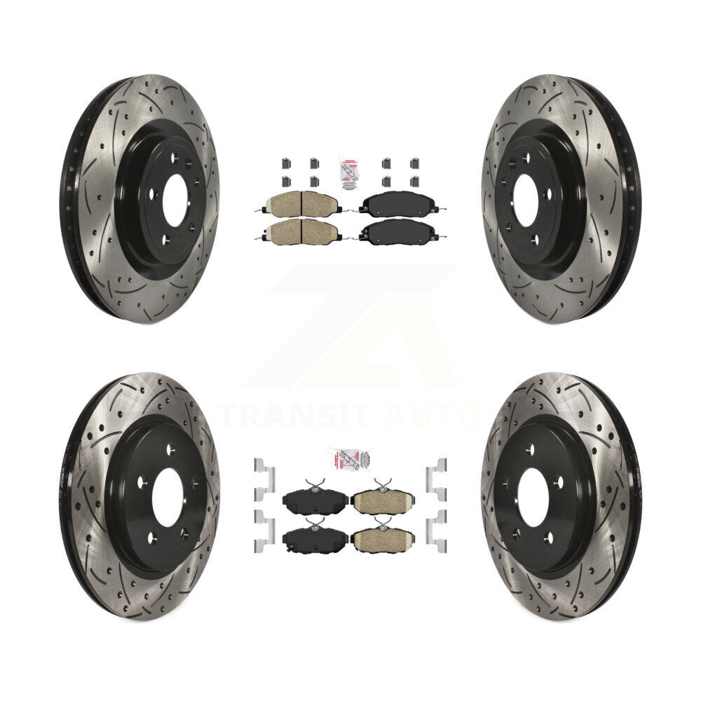 Front Rear Ceramic Pads And Coated Drilled Slotted Disc Brake Rotors Kit For Ford Mustang KDA-101454