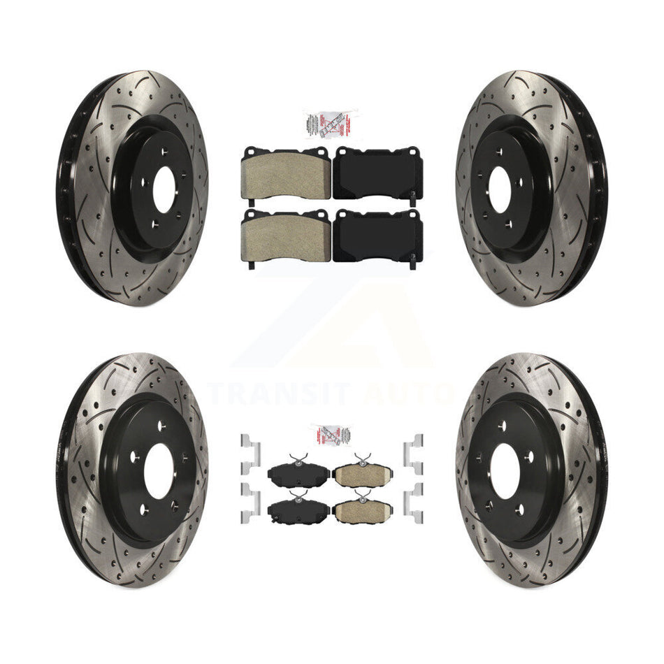 Front Semi-Metallic Rear Ceramic Pad & Drilled Slot Disc Brake Rotor Kit For Ford Mustang KDA-101455