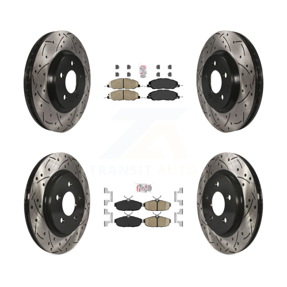 Front Rear Ceramic Pads And Coated Drilled Slotted Disc Brake Rotors Kit For Ford Mustang KDA-101458
