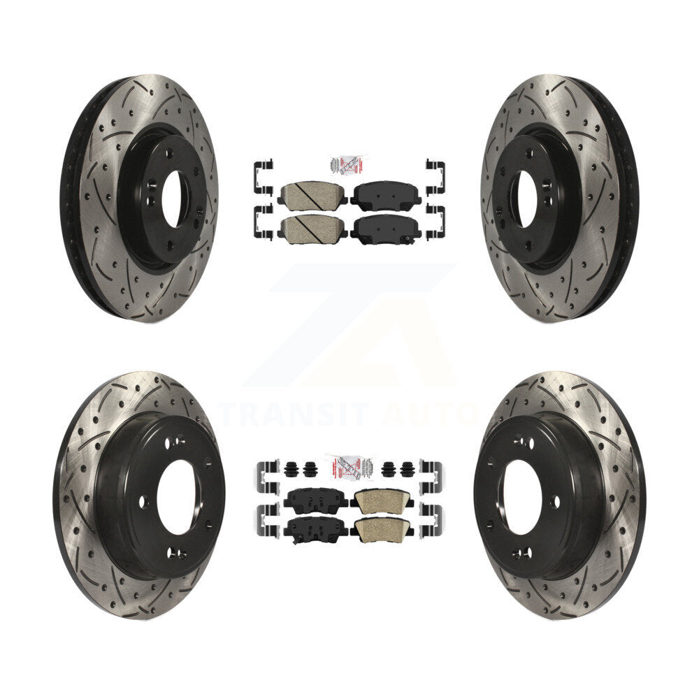 Front Rear Ceramic Pad Coated Drilled Slot Disc Brake Rotor Kit For Kia Forte Forte5 Koup KDA-101464