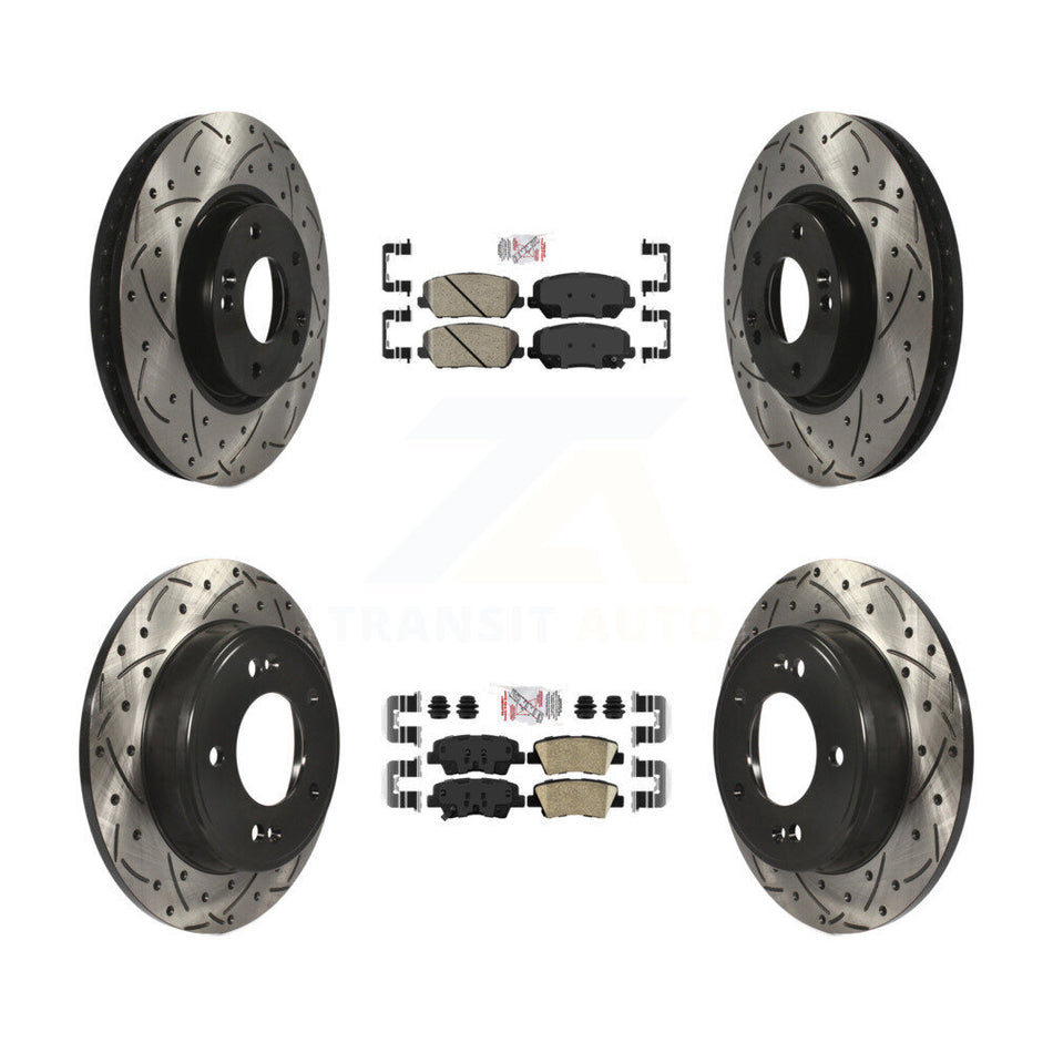 Front Rear Ceramic Pad Coated Drilled Slot Disc Brake Rotor Kit For Kia Forte Forte5 Koup KDA-101464