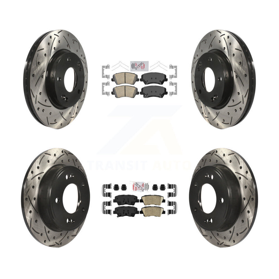 Front Rear Ceramic Pad Drilled Slot Brake Rotor Kit For Hyundai Elantra GT Kia Forte Koup KDA-101468