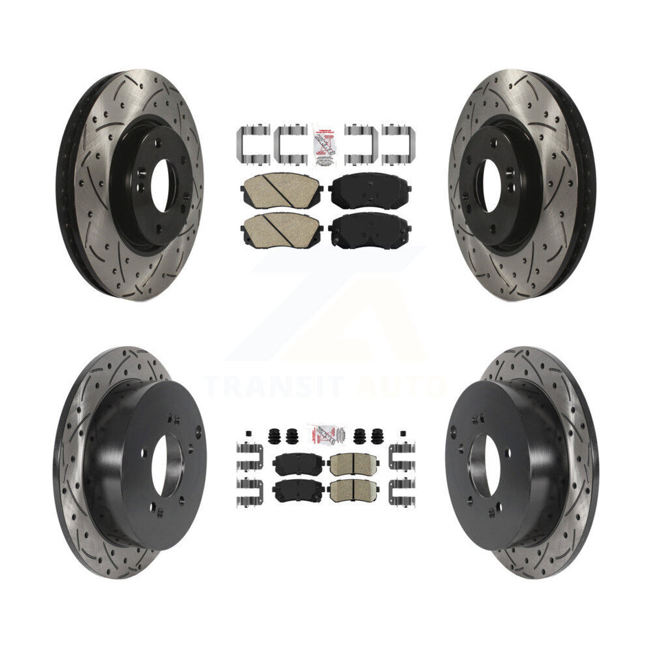 Front Rear Ceramic Pad Drilled Slot Disc Brake Rotors Kit For Hyundai Tucson Kia Sportage KDA-101475