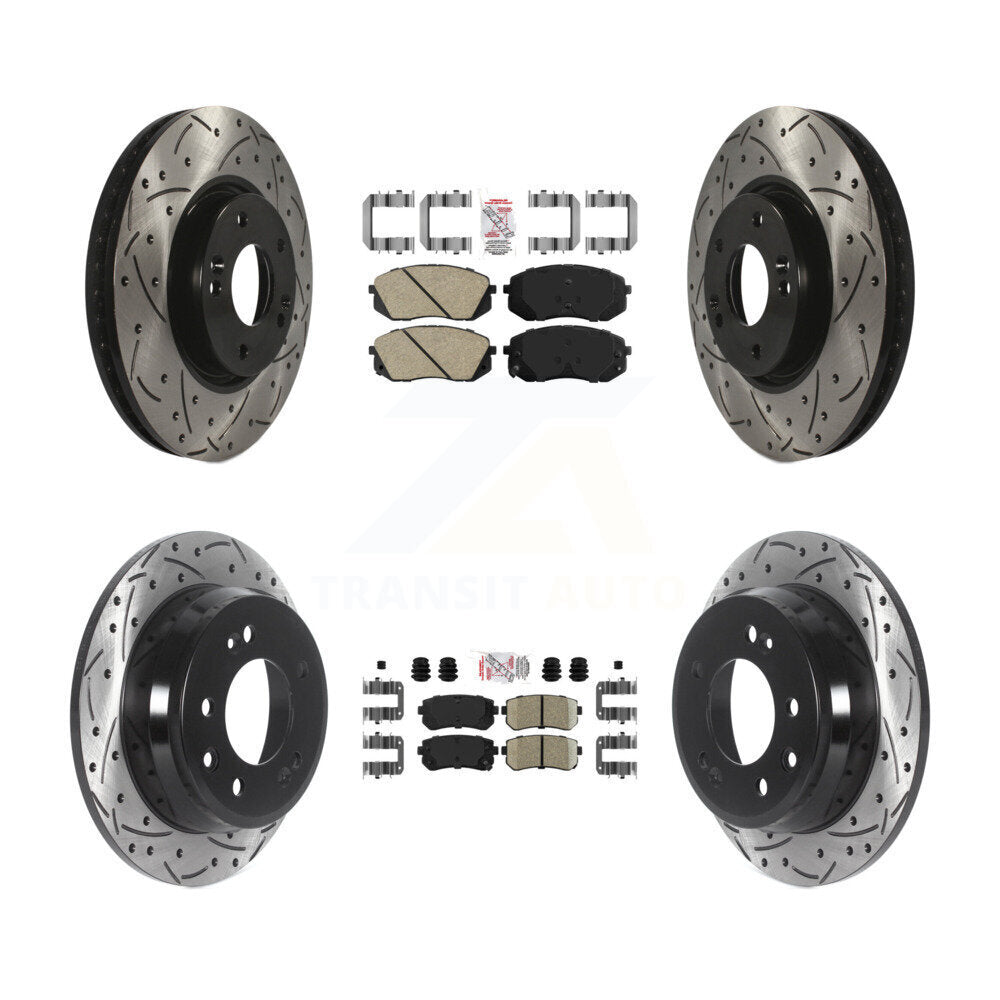 Front Rear Ceramic Pad Drilled Slot Disc Brake Rotors Kit For Hyundai Tucson Kia Sportage KDA-101477