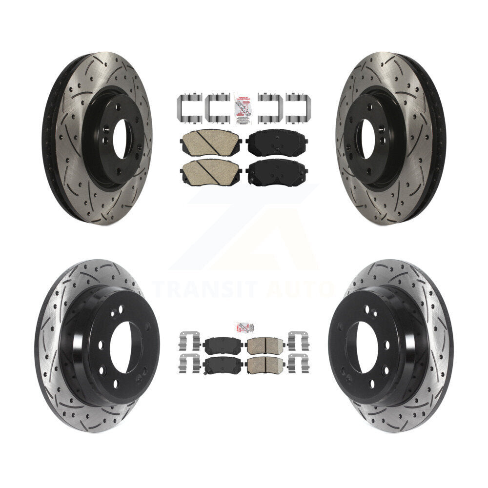 Front Rear Ceramic Pad Drilled Slot Disc Brake Rotors Kit For Hyundai Tucson Kia Sportage KDA-101478