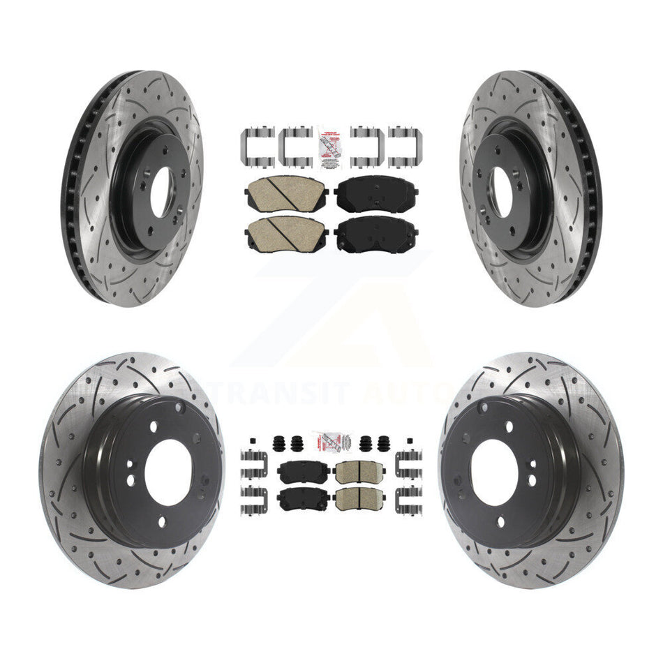 Front Rear Ceramic Pad & Drilled Slot Disc Brake Rotor Kit For Hyundai Tucson Kia Cadenza KDA-101479