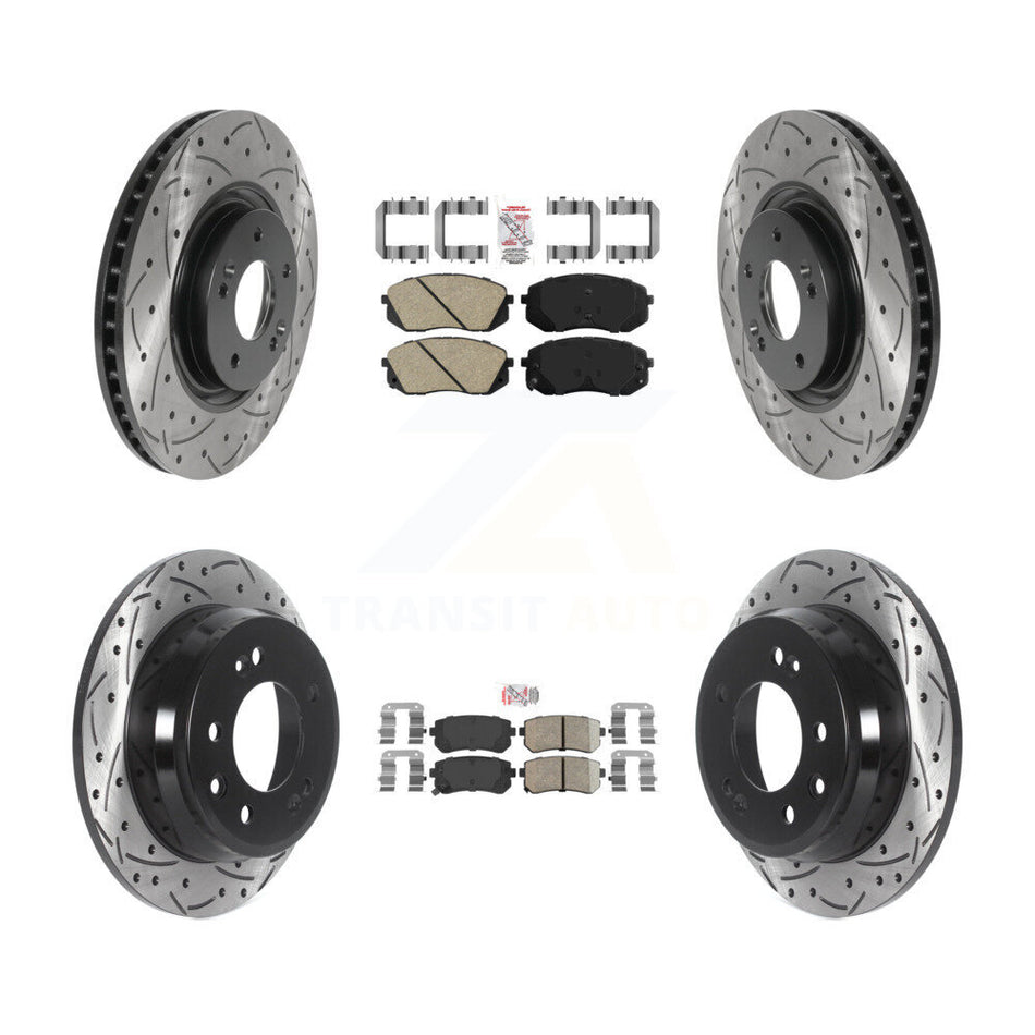 Front Rear Ceramic Pad And Coated Drilled Slotted Disc Brake Rotor Kit For Hyundai Tucson KDA-101484