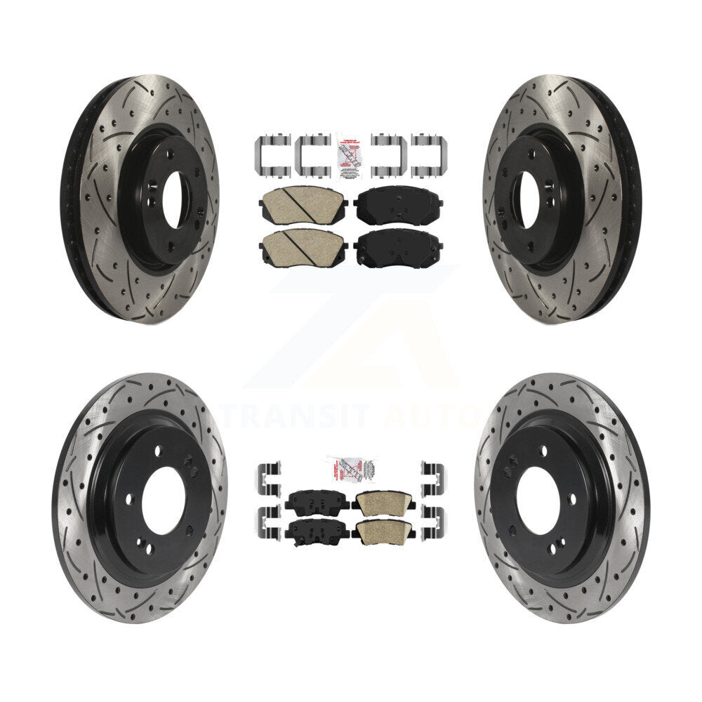 Front Rear Ceramic Pads And Coated Drilled Slotted Disc Brake Rotors Kit For Kia Soul EV KDA-101485