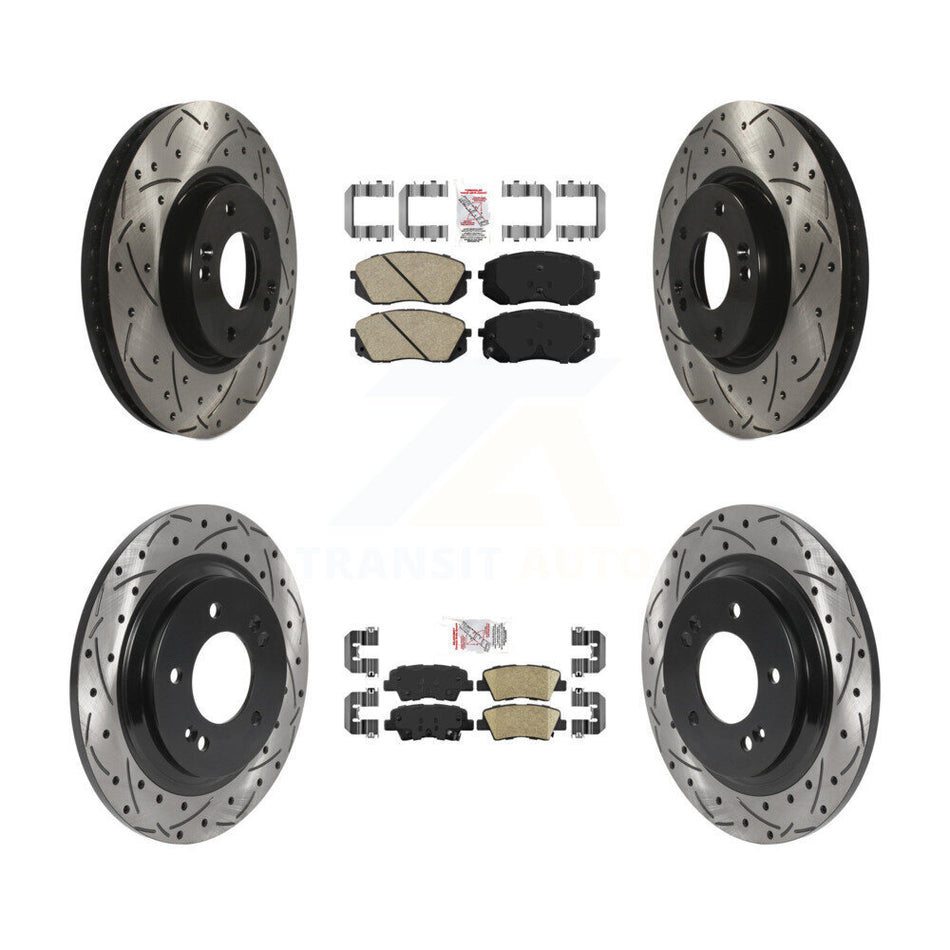 Front Rear Ceramic Pads And Coated Drilled Slotted Disc Brake Rotors Kit For Kia Soul EV KDA-101487