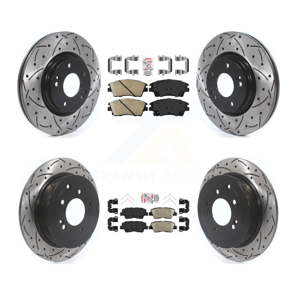 Front Rear Ceramic Pad Drilled Slot Disc Brake Rotors Kit For Hyundai Tucson Kia Sportage KDA-101488