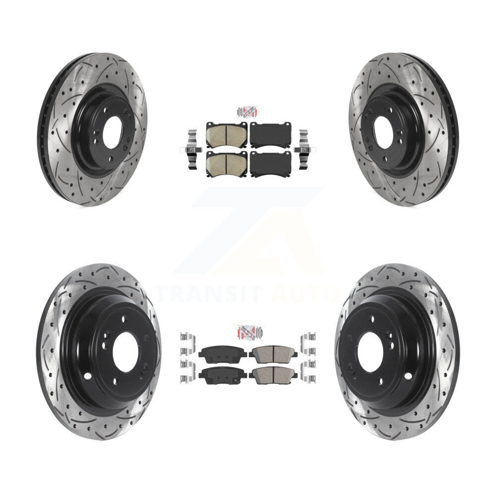 Front Rear Ceramic Pad & Coated Drilled Slotted Disc Brake Rotors Kit For Hyundai Genesis KDA-101497