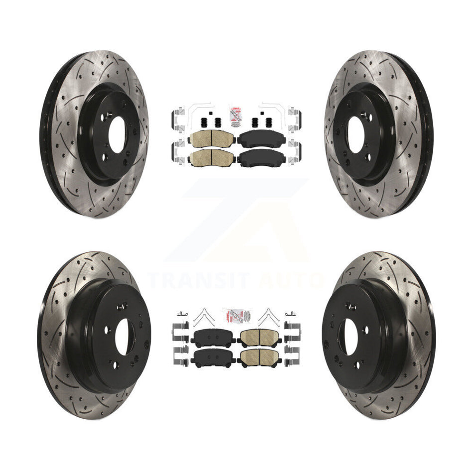 Front Rear Ceramic Pad Coated Drill Slot Disc Brake Rotor Kit For 2011-2014 Honda Odyssey KDA-101498