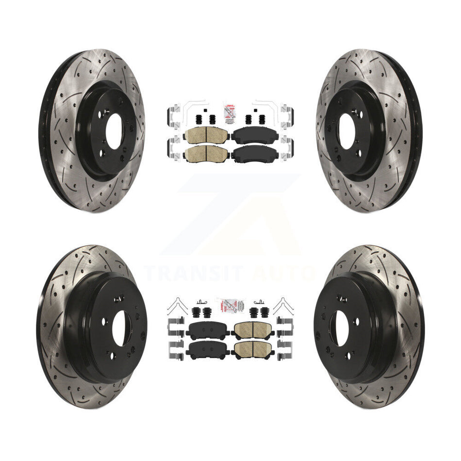 Front Rear Ceramic Pad Coated Drill Slot Disc Brake Rotor Kit For 2011-2014 Honda Odyssey KDA-101499