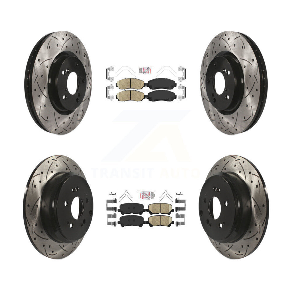 Front Rear Ceramic Pad Coated Drill Slot Disc Brake Rotor Kit For 2011-2014 Honda Odyssey KDA-101500
