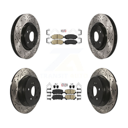 Front Rear Ceramic Pad Coated Drill Slot Disc Brake Rotor Kit For 2011-2014 Honda Odyssey KDA-101501