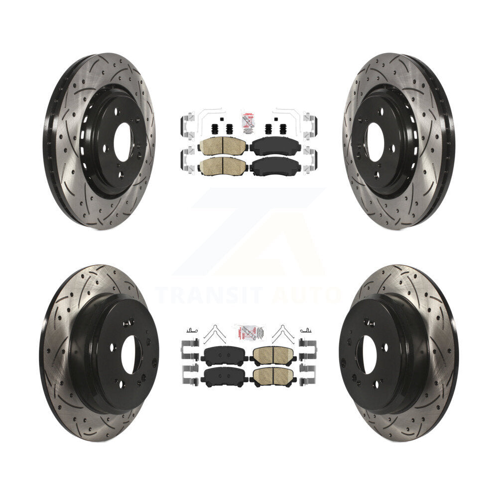 Front Rear Ceramic Pad Coated Drill Slot Disc Brake Rotor Kit For 2015-2017 Honda Odyssey KDA-101504