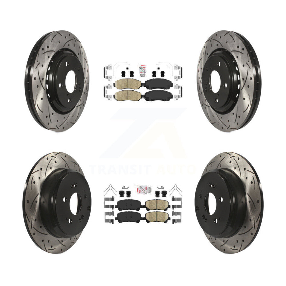 Front Rear Ceramic Pad Coated Drill Slot Disc Brake Rotor Kit For 2015-2017 Honda Odyssey KDA-101505
